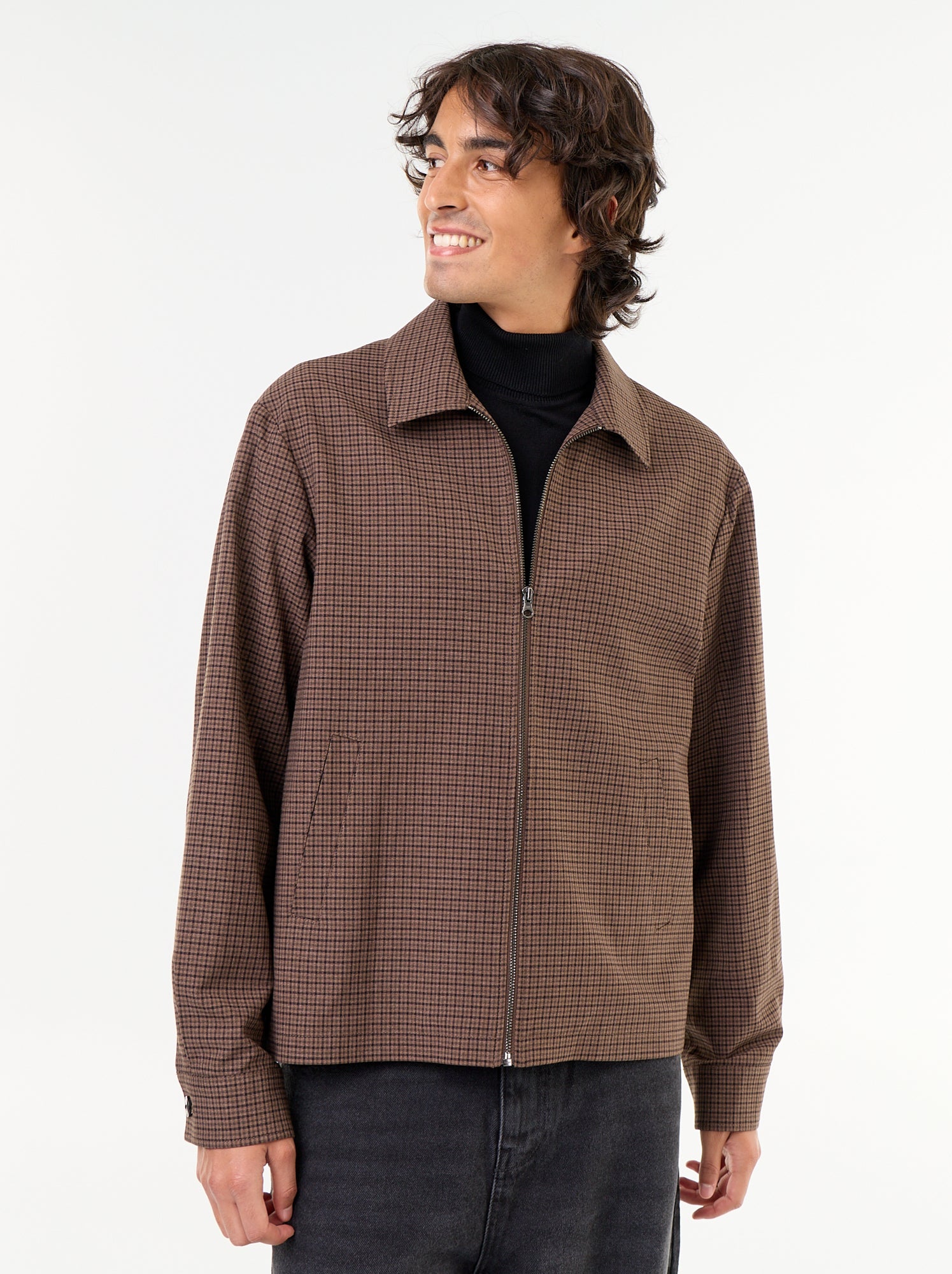 Veste zippée à carreaux - Gris