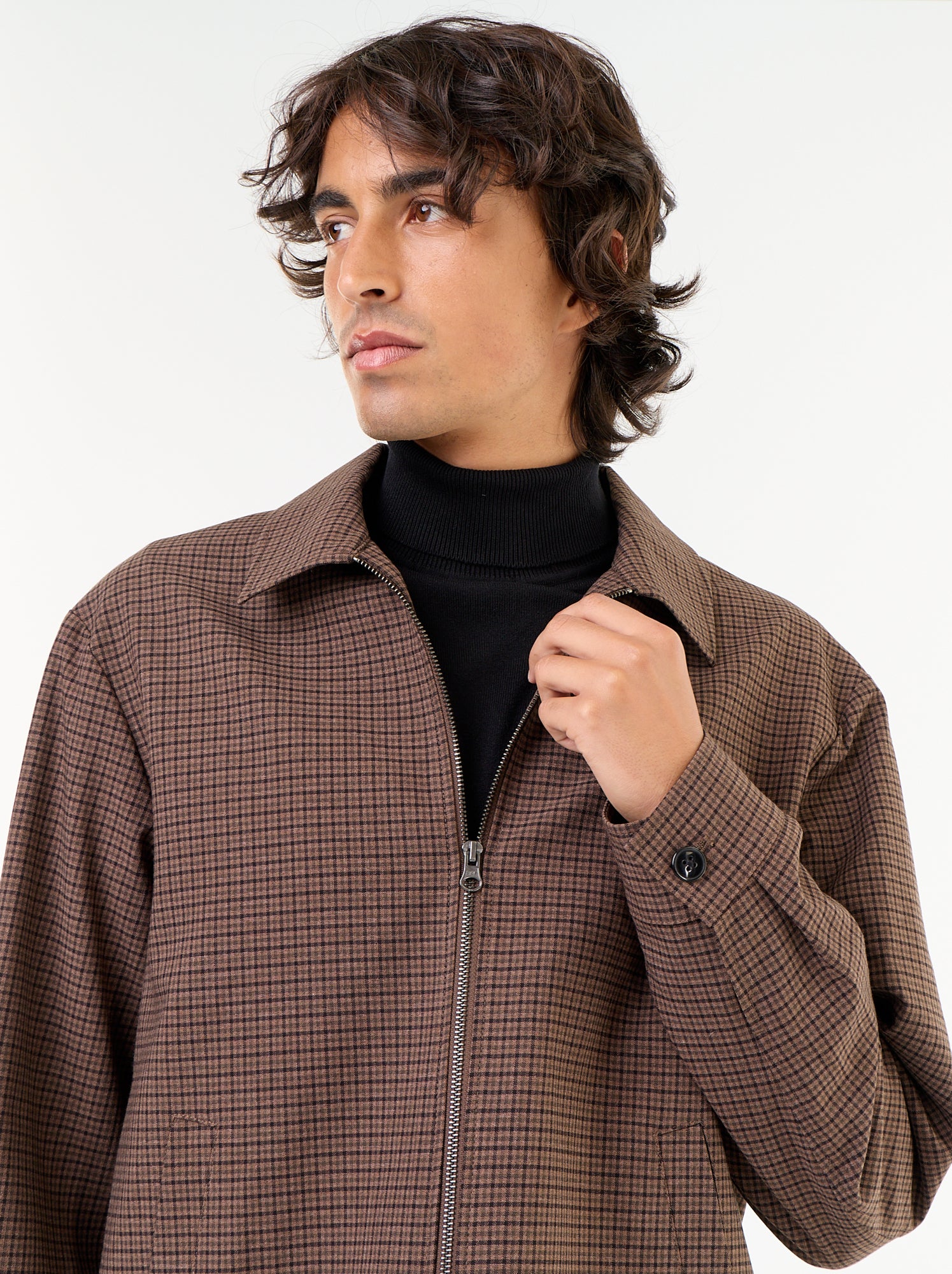 Veste zippée à carreaux - Gris