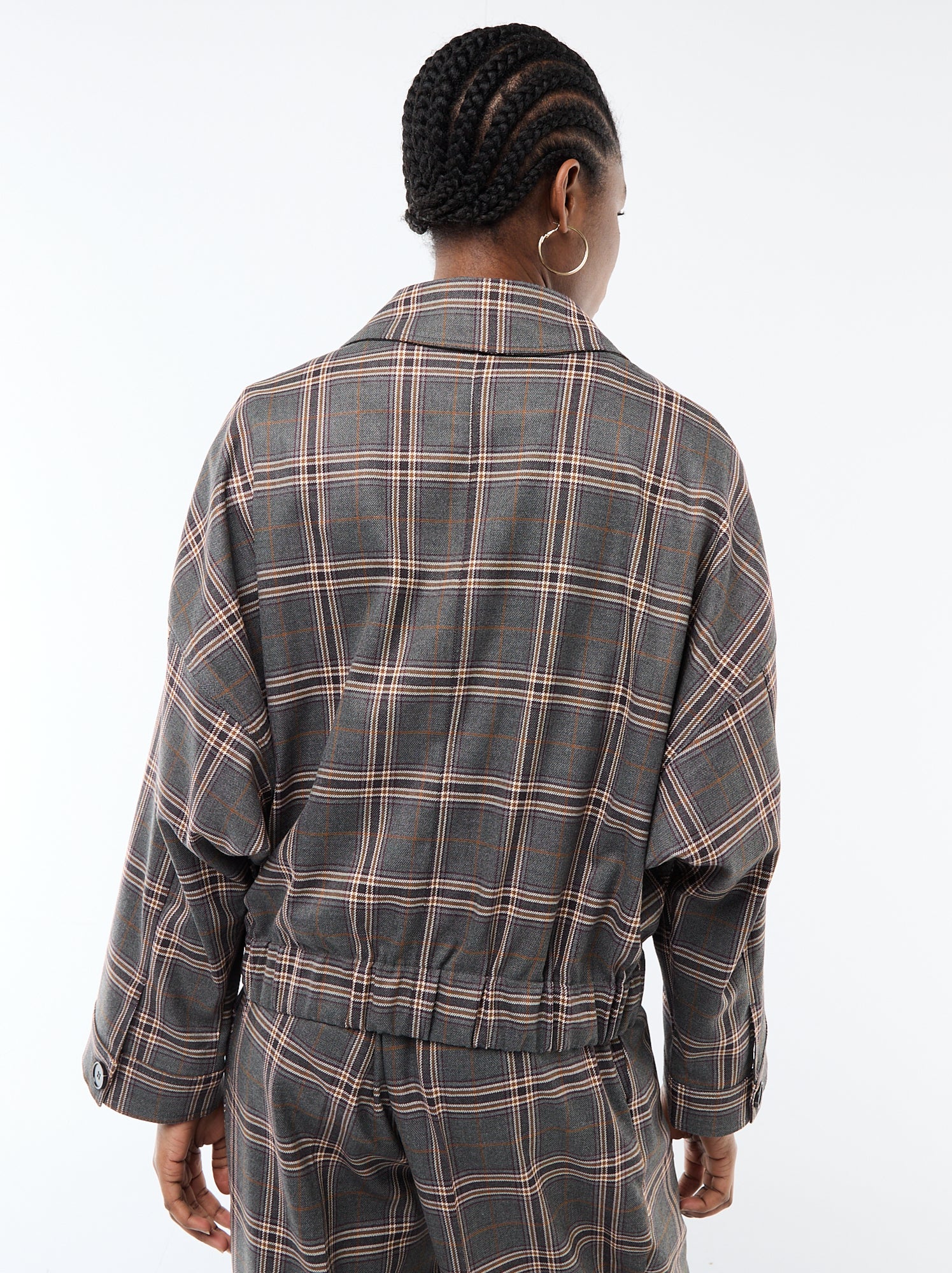 Veste zippée à carreaux poche plaquée - Gris