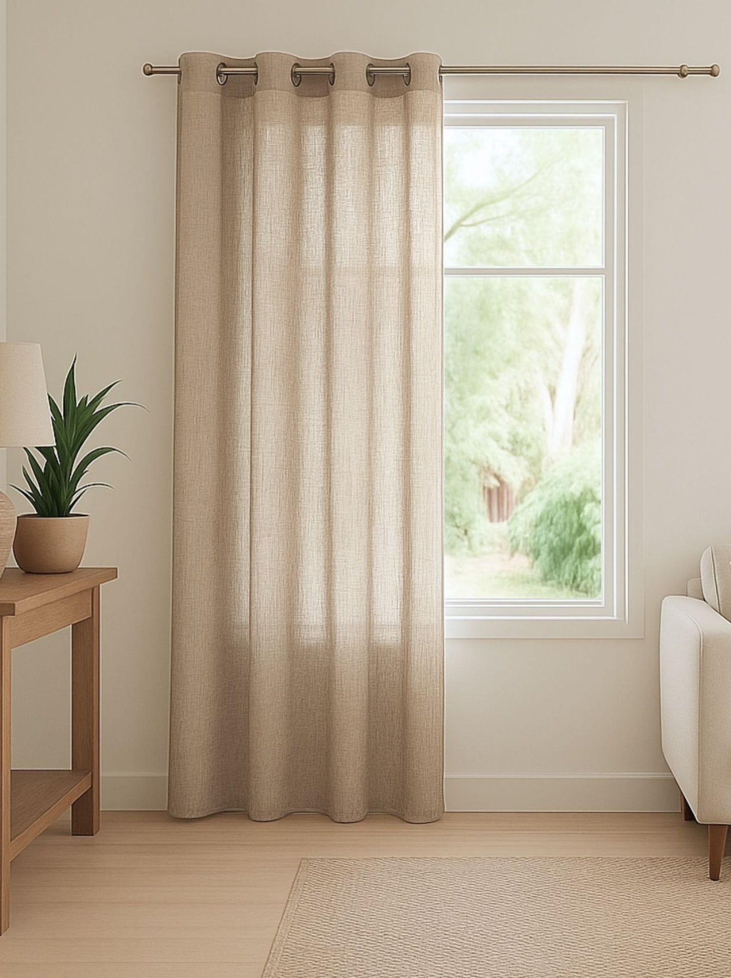 Voilage léger à l'aspect lin - Beige sable