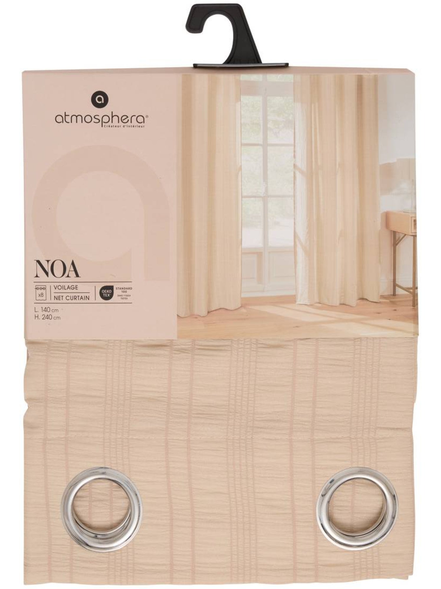 Voilage motif rayures plissées noa - Beige