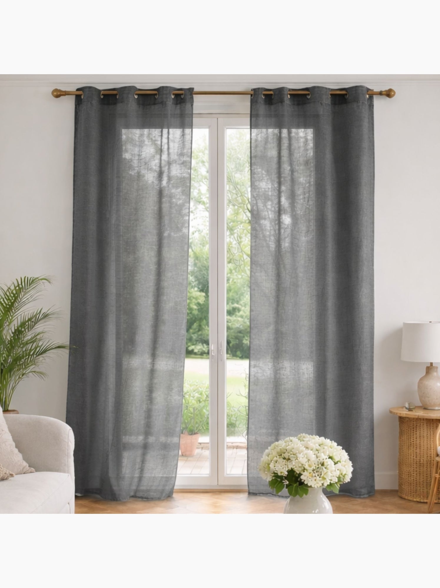 Voilage poly-lin uni  fluide - gris anthracite