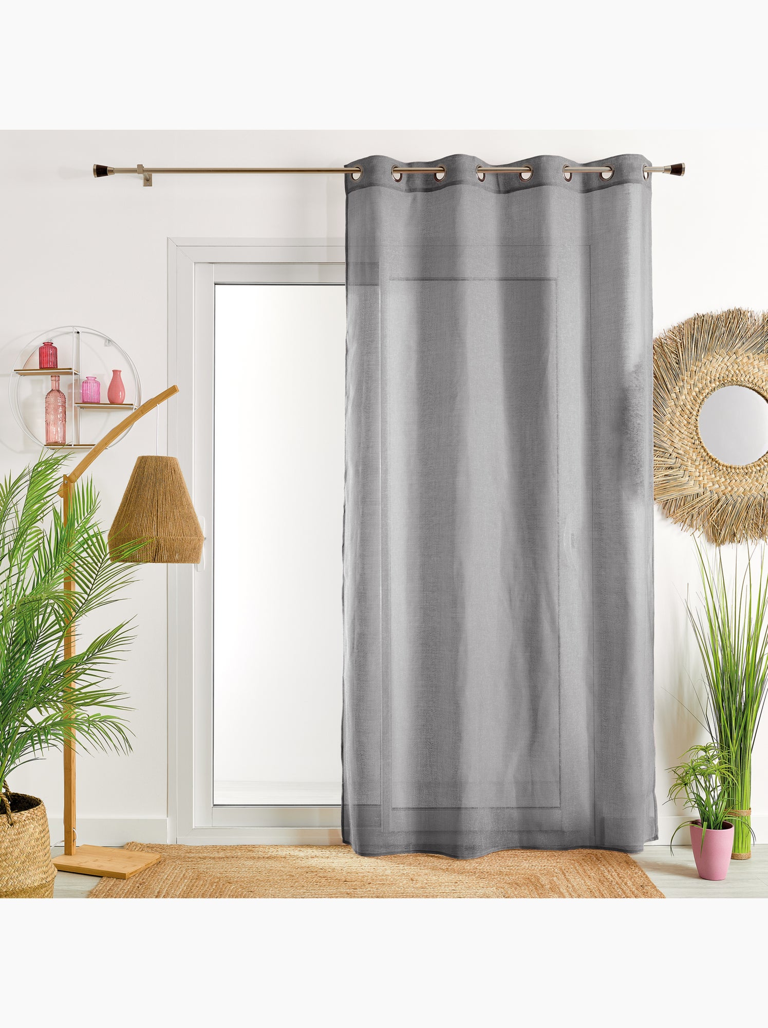 Voilage poly-lin uni  fluide - gris anthracite