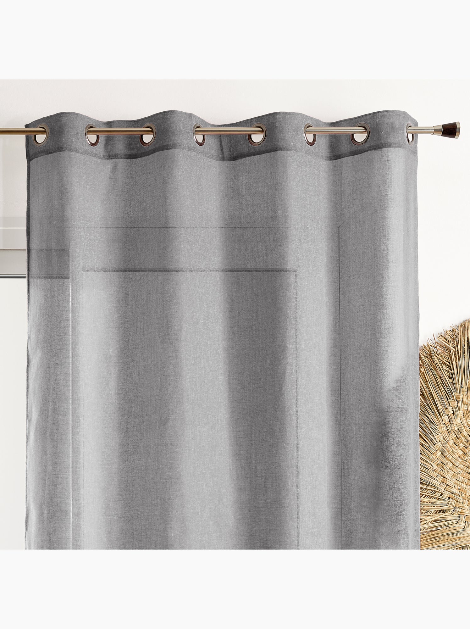 Voilage poly-lin uni  fluide - gris anthracite