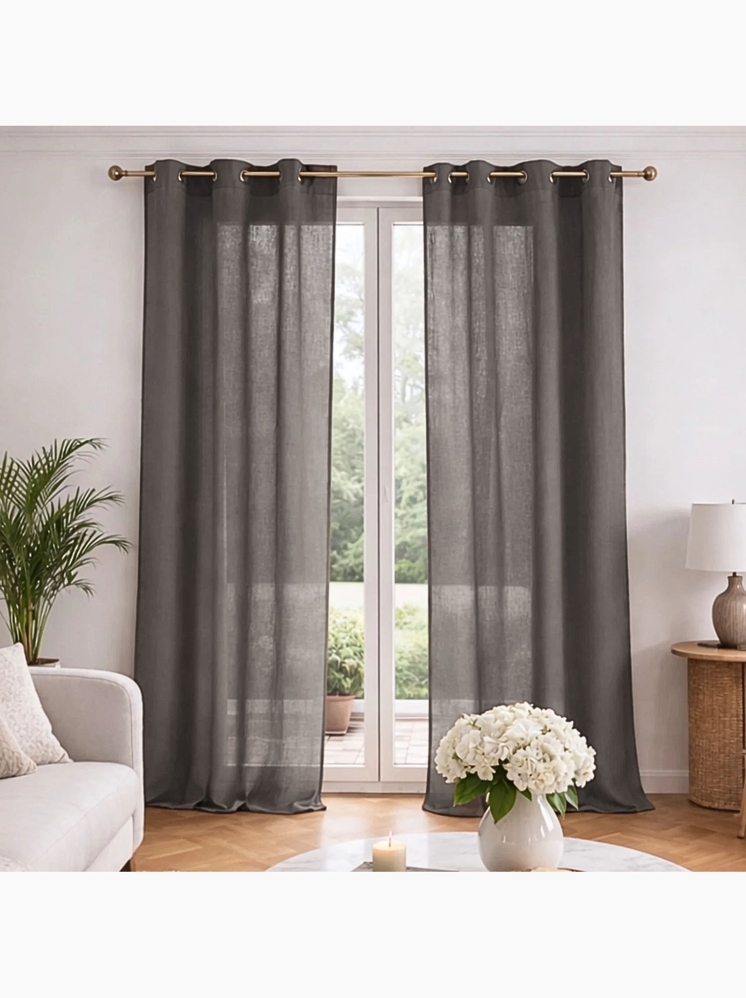 Voilage poly-lin uni  fluide - Gris