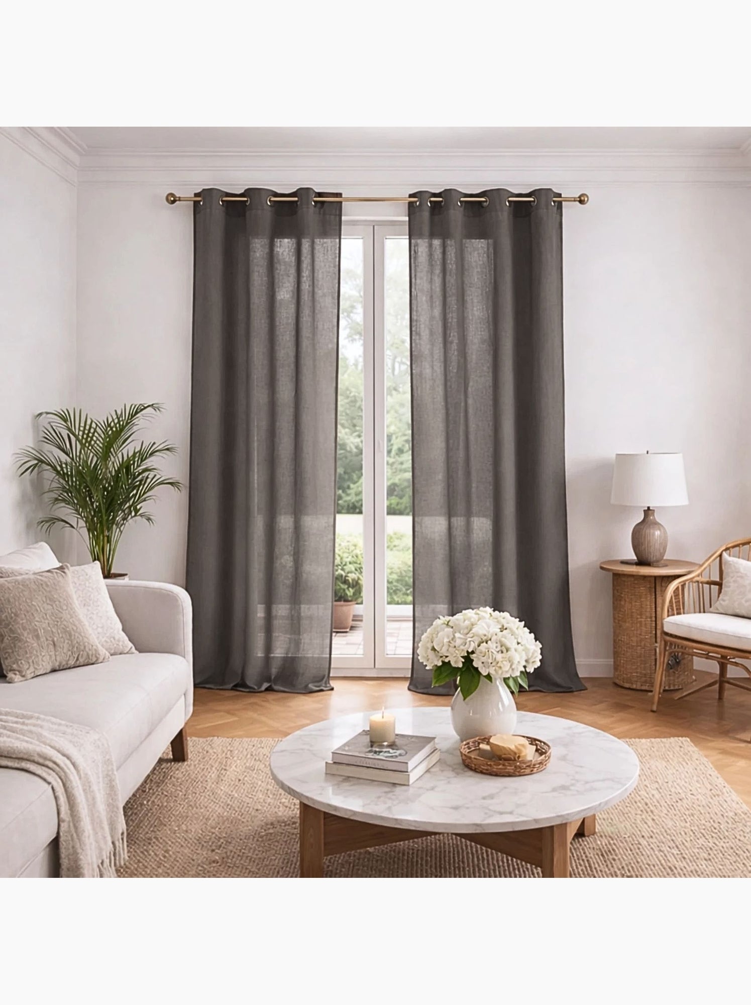 Voilage poly-lin uni  fluide - Gris