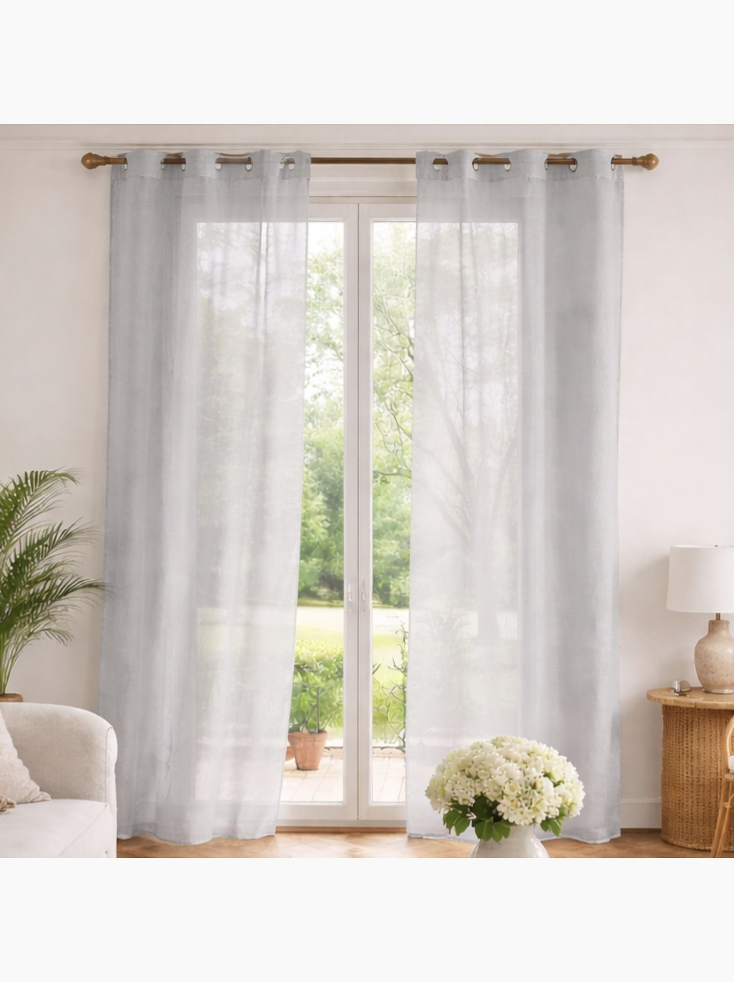 Voilage poly-lin uni  fluide - Gris clair