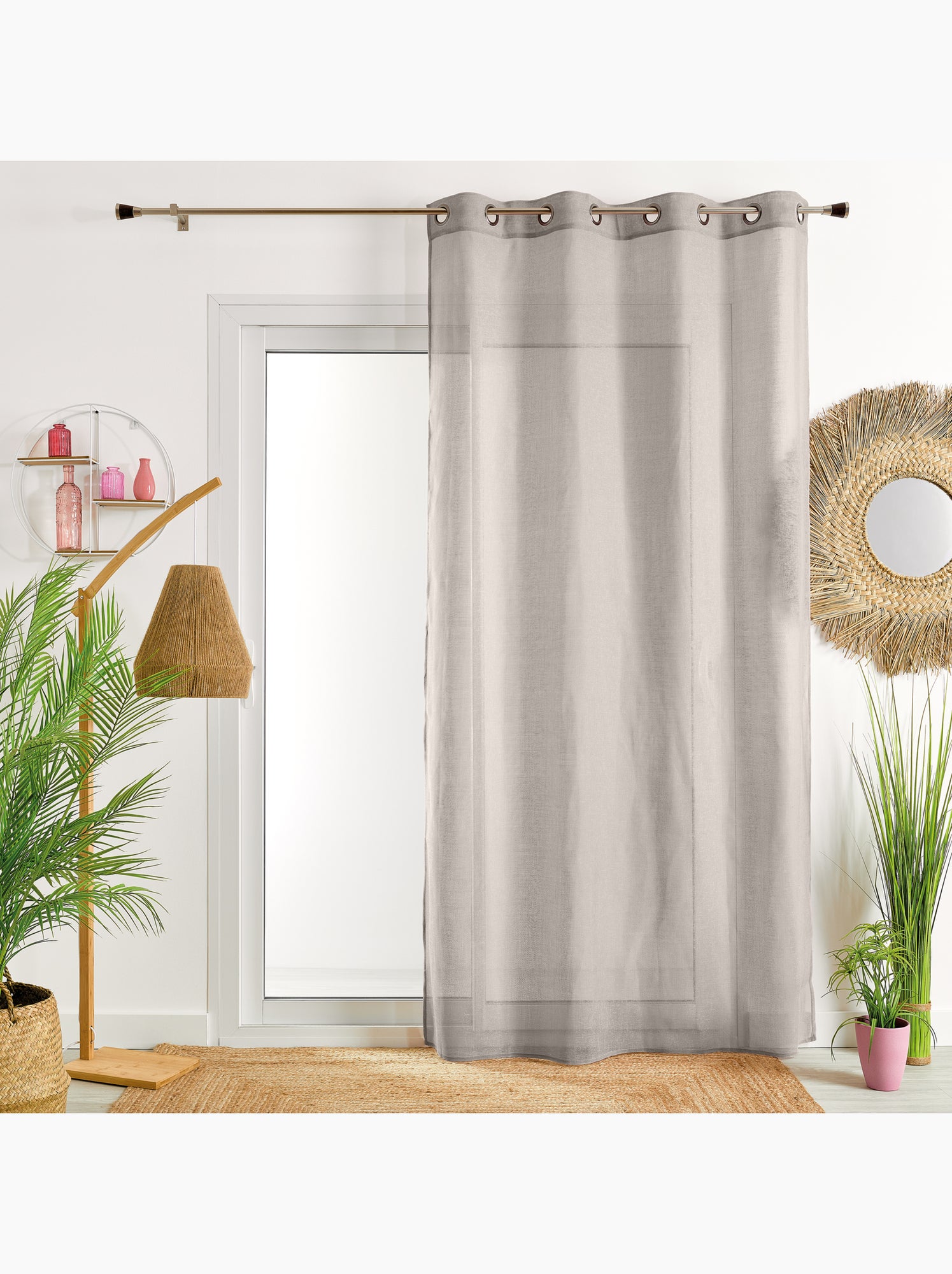 Voilage poly-lin uni  fluide - Gris clair