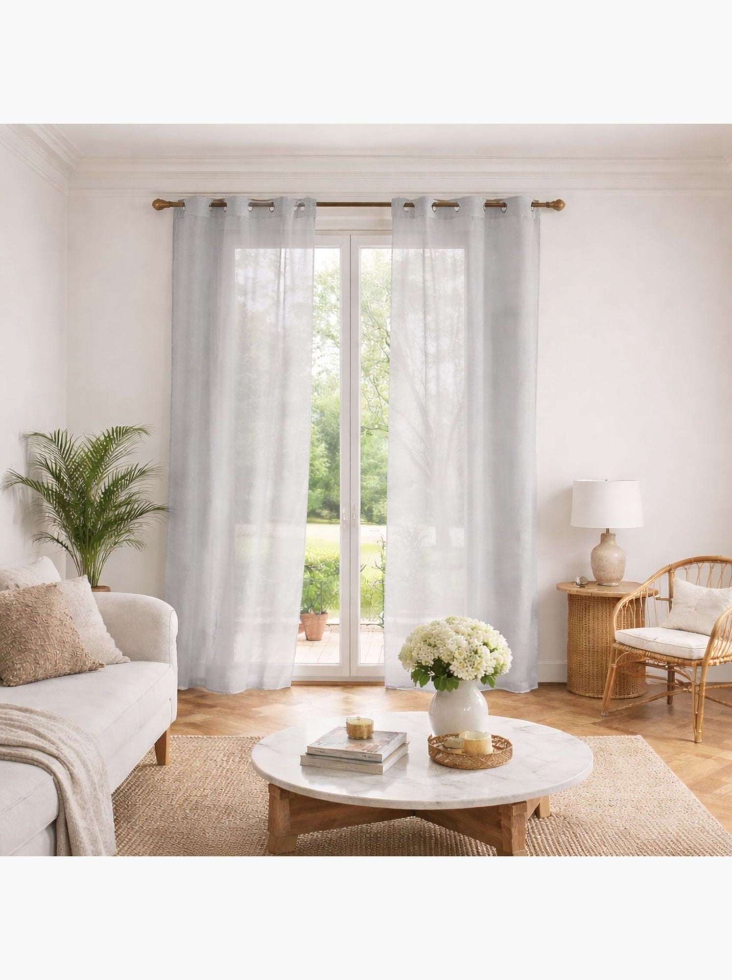 Voilage poly-lin uni  fluide - Gris clair