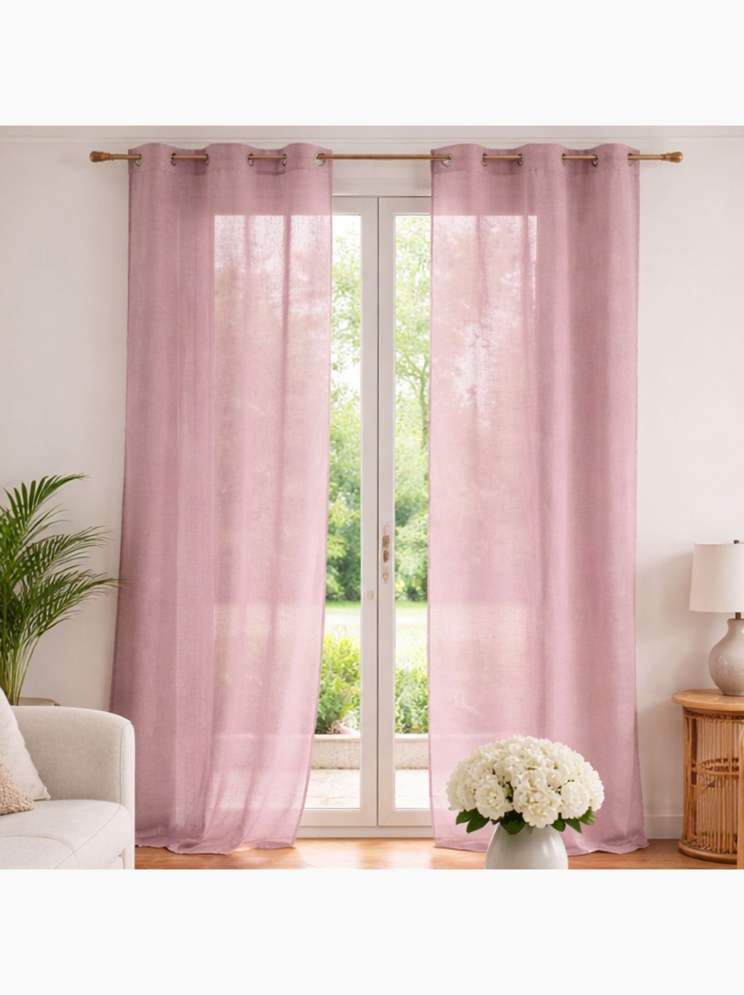 Voilage poly-lin uni  fluide - Vieux rose