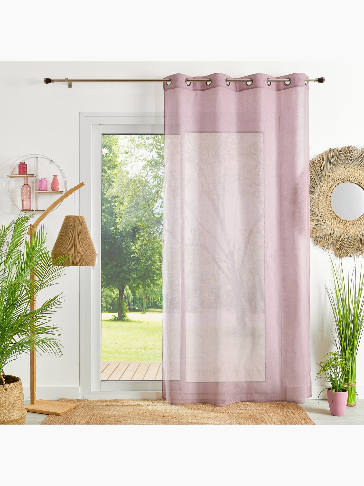 Voilage poly-lin uni  fluide - Vieux rose
