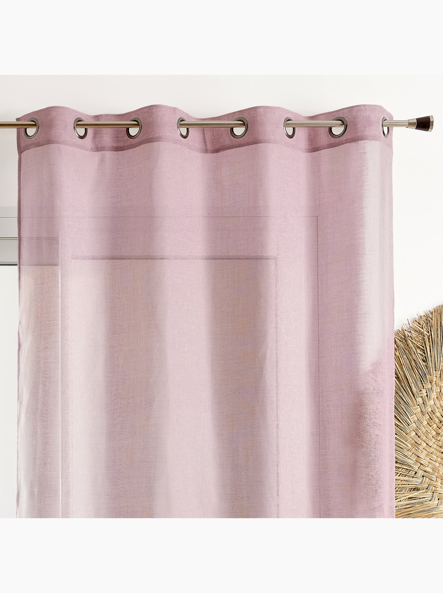 Voilage poly-lin uni  fluide - Vieux rose