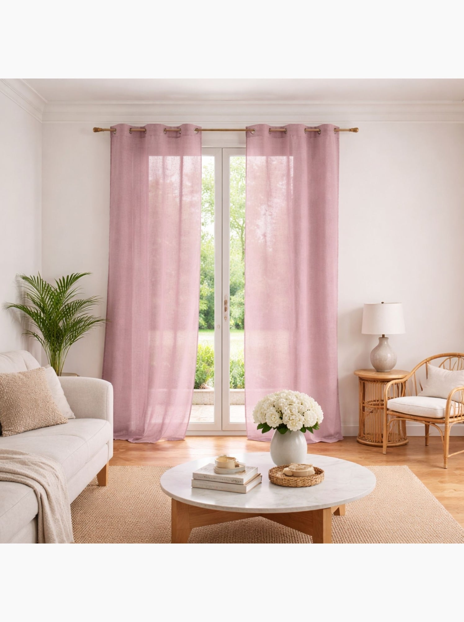 Voilage poly-lin uni  fluide - Vieux rose