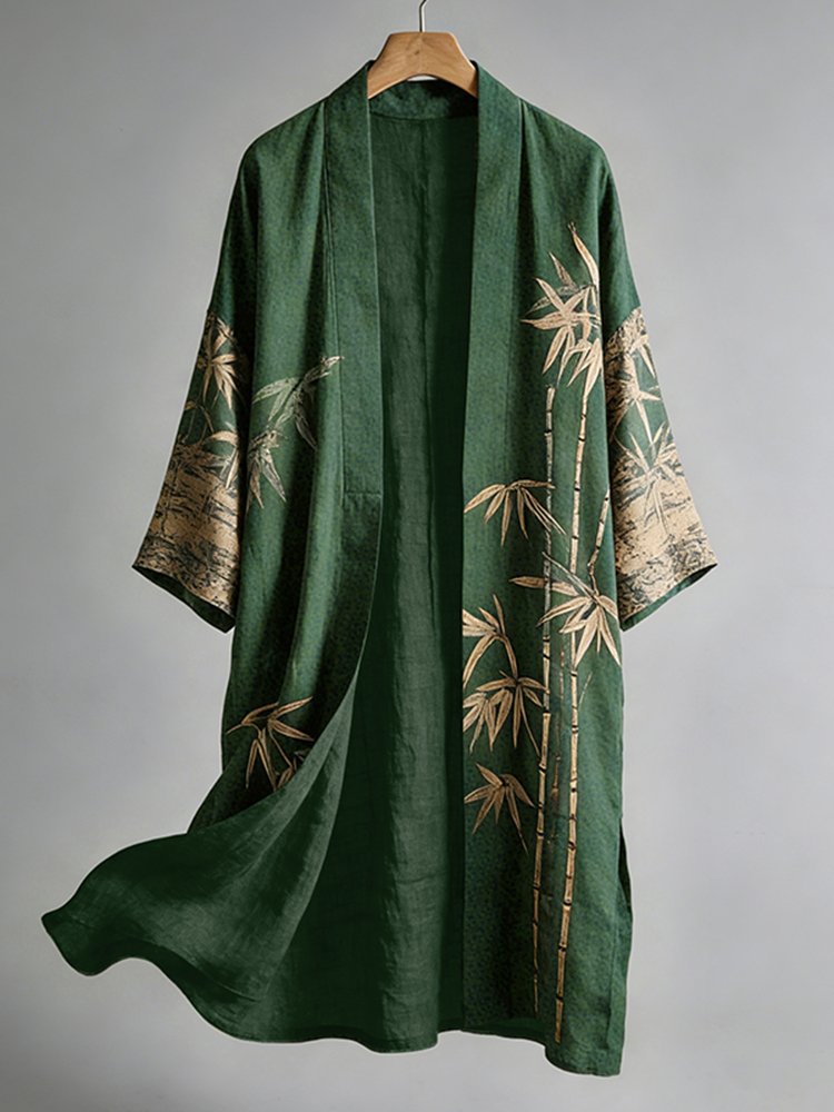 Japanese Bamboo Art Linen Blend Kimono - Green