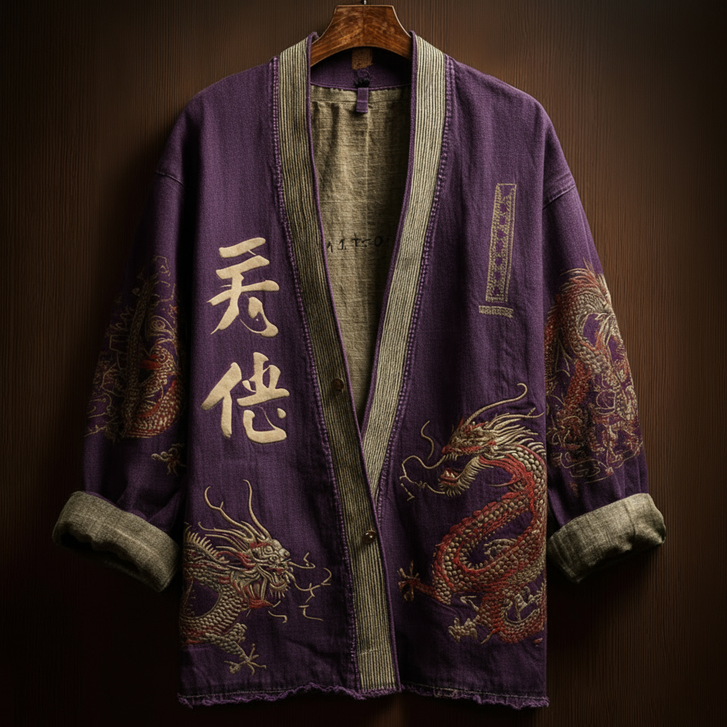 Japanese Art Style Men's Casual Cotton And Linen Cardigan - Grey
