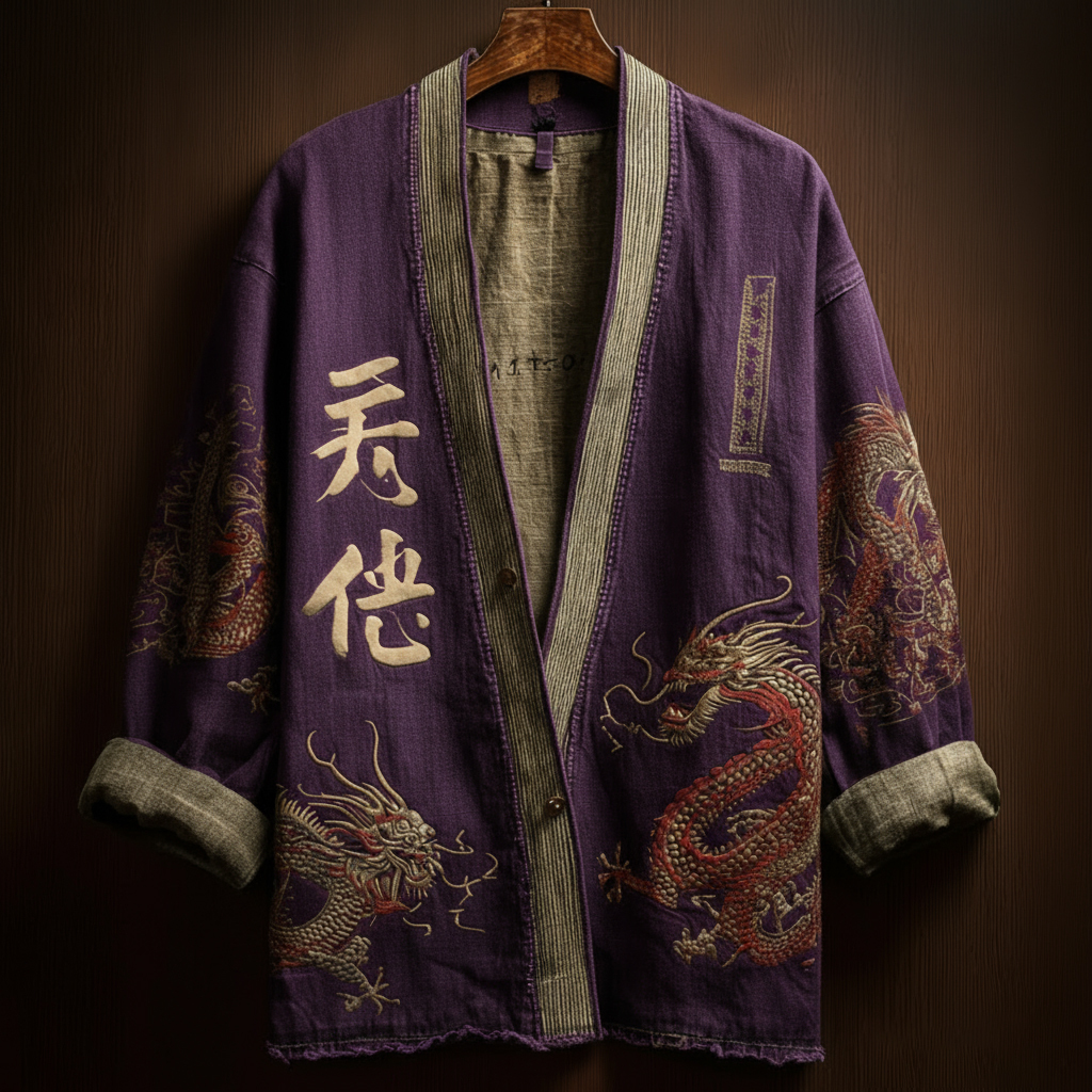 Japanese Art Style Men's Casual Cotton And Linen Cardigan - Grey