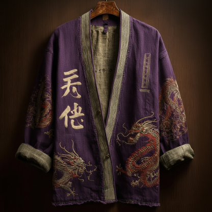 Japanese Art Style Men's Casual Cotton And Linen Cardigan - Grey
