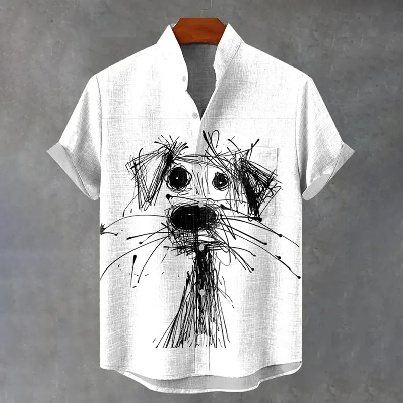 Cartoon Scribble Dog Vintage Print Casual T-shirt - White