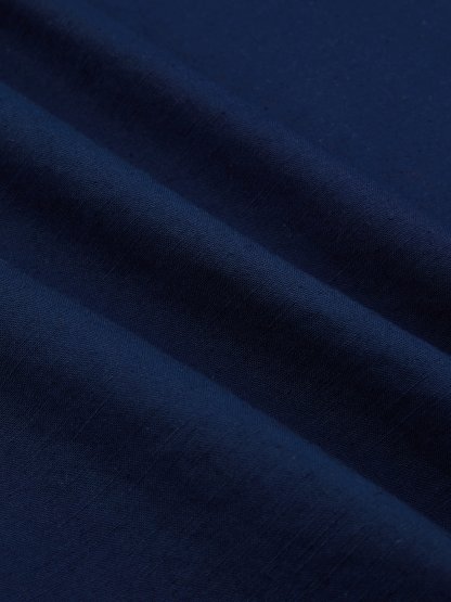 Maxi Cotton Dress, Long Sleeves, Stand Collar, Plain, Belt Design, French Vintage, Blue Purple - Blue Purple