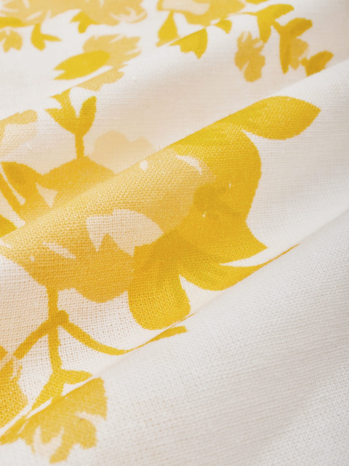 Linen Maxi Dress, Bell Sleeve, Boat Neck, Floral, Vintage, Yellow - Yellow