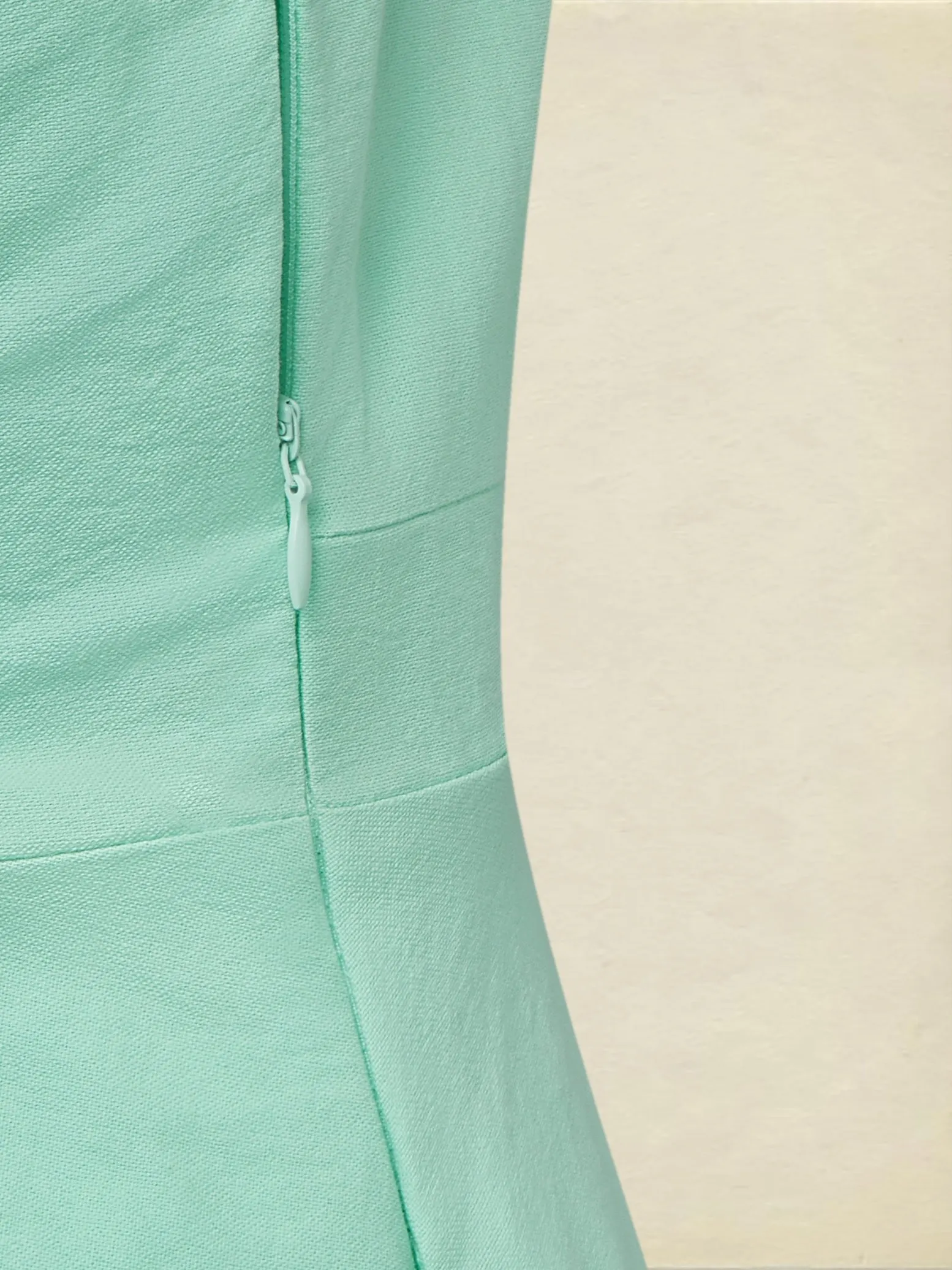 Maxi Cotton Dress , Cap Sleeves, Shawl Collar, Plain, Button Design, Vintage,  Light Green - Lightgreen
