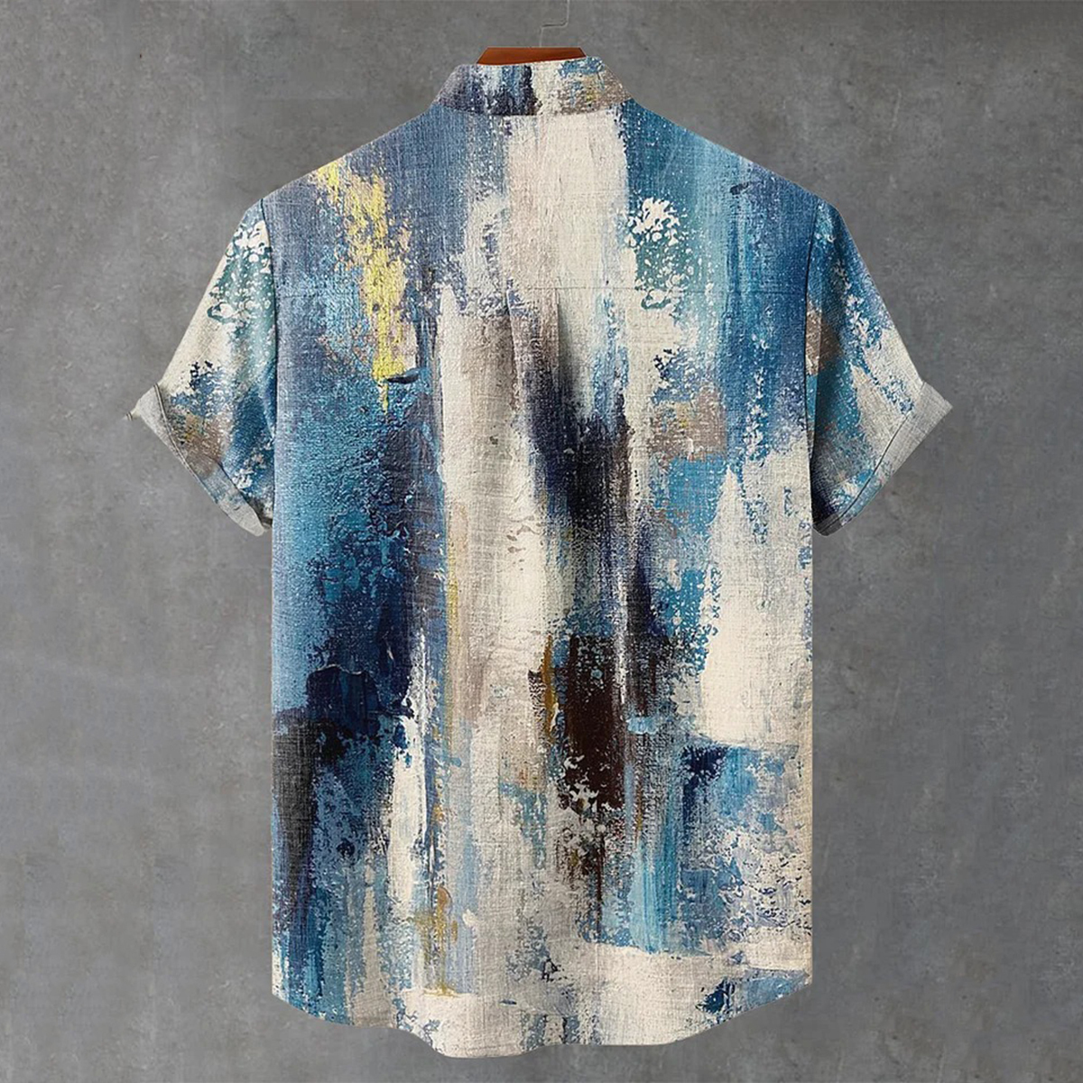 Men's Vintage Abstract Geometric Oil Painting Gradient Art Short Sleeve Shirt - Blue