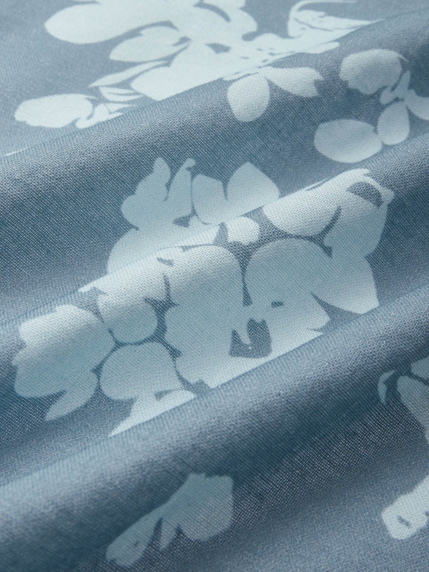 Midi Linen Dress , Half Sleeve, Shawl Collar, Floral, Button Design, Vintage, Blue - Blue