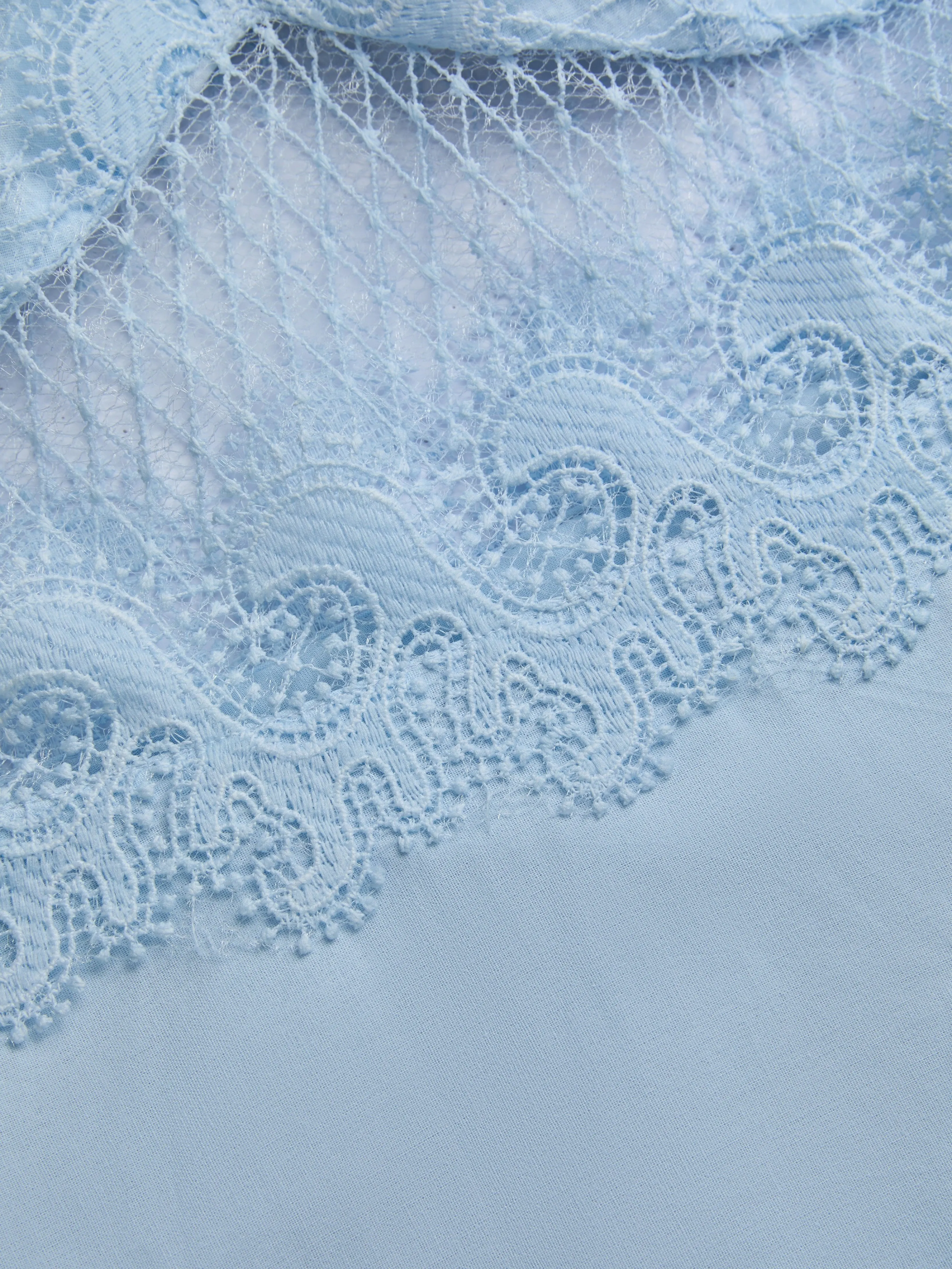 Maxi Cotton Dress, Sleeveless, V Neck, Plain, Lace, French Vintage, Blue - Blue