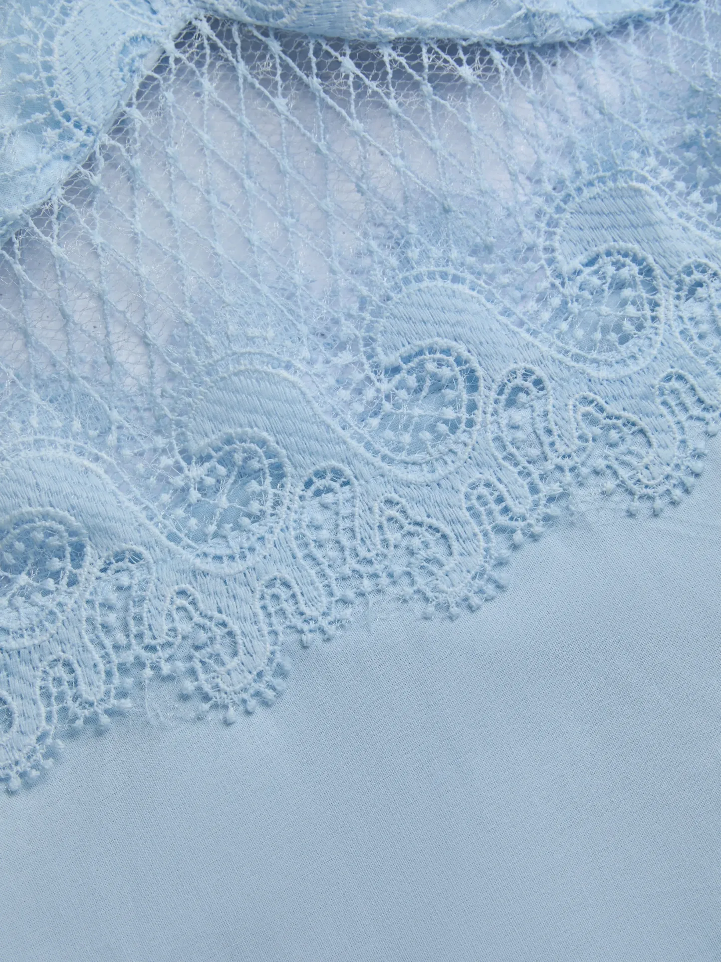 Maxi Cotton Dress, Sleeveless, V Neck, Plain, Lace, French Vintage, Blue - Blue