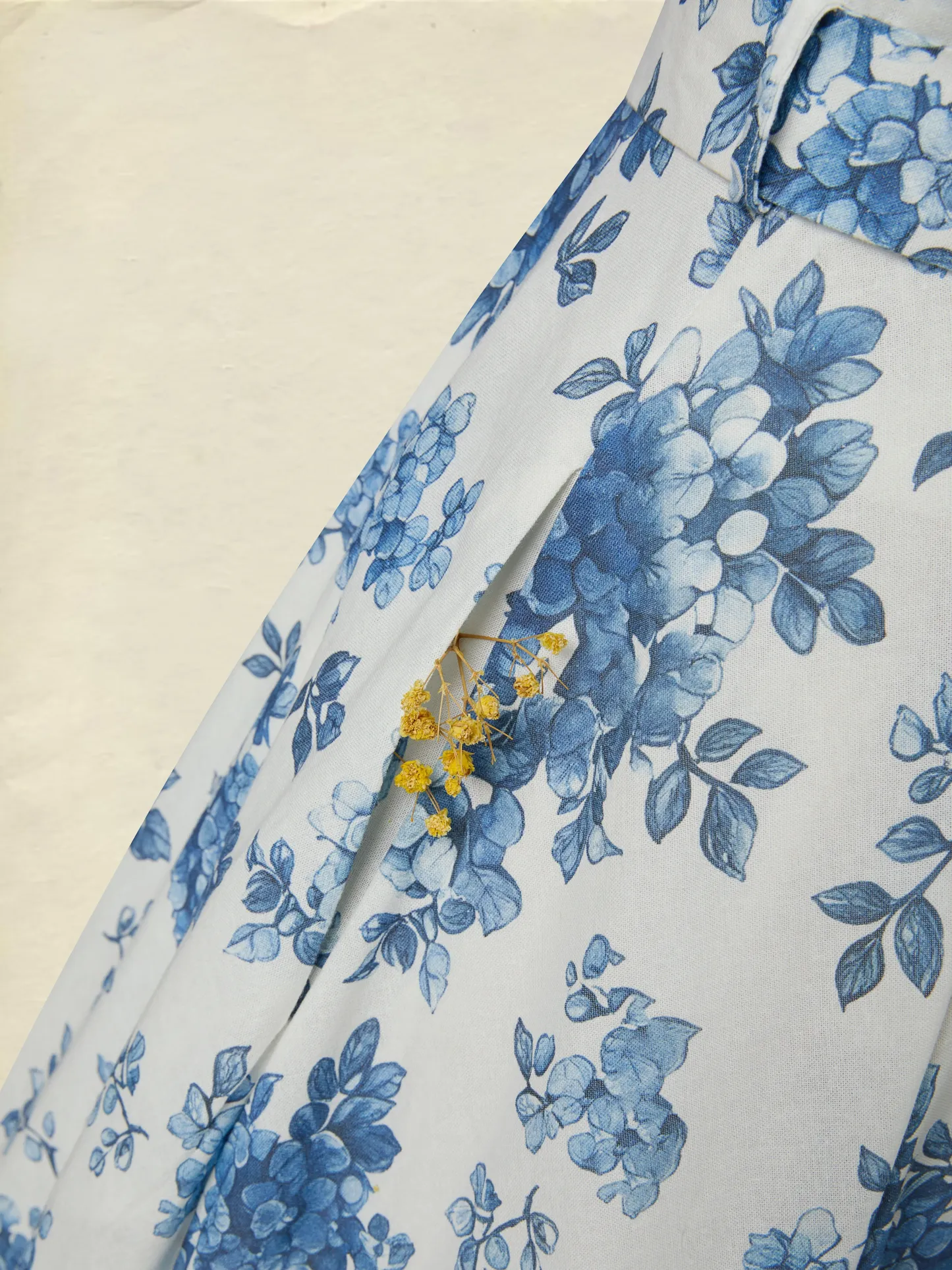 Maxi Linen Dress , Sleeveless, Round Neck, Floral, Belt Design, Vacation, Vintage, Blue - Blue