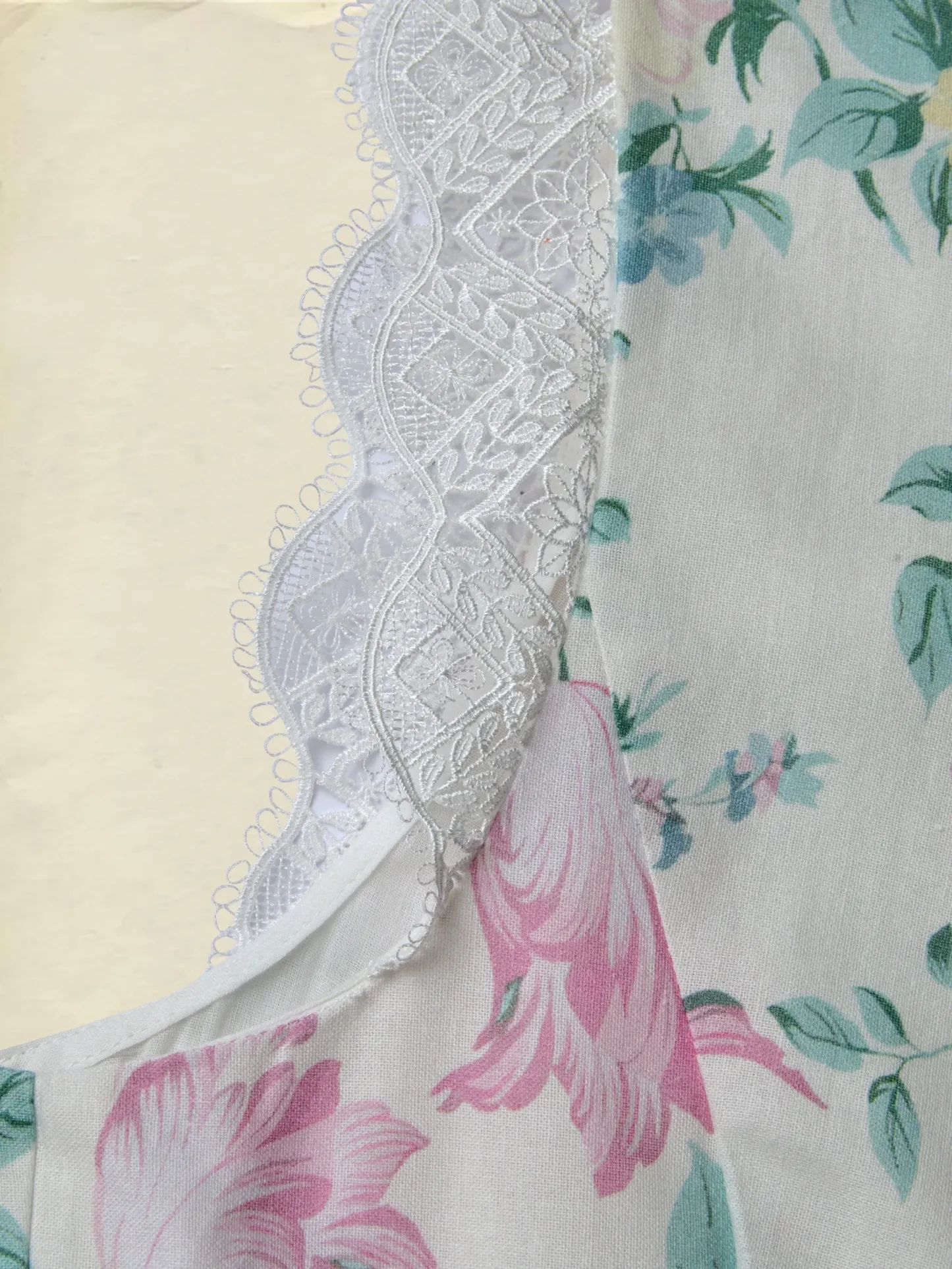Maxi Cotton Dress, Sleeveless, V Neck, Floral, Lace, Vacation, Vintage, Apricot - Apricot