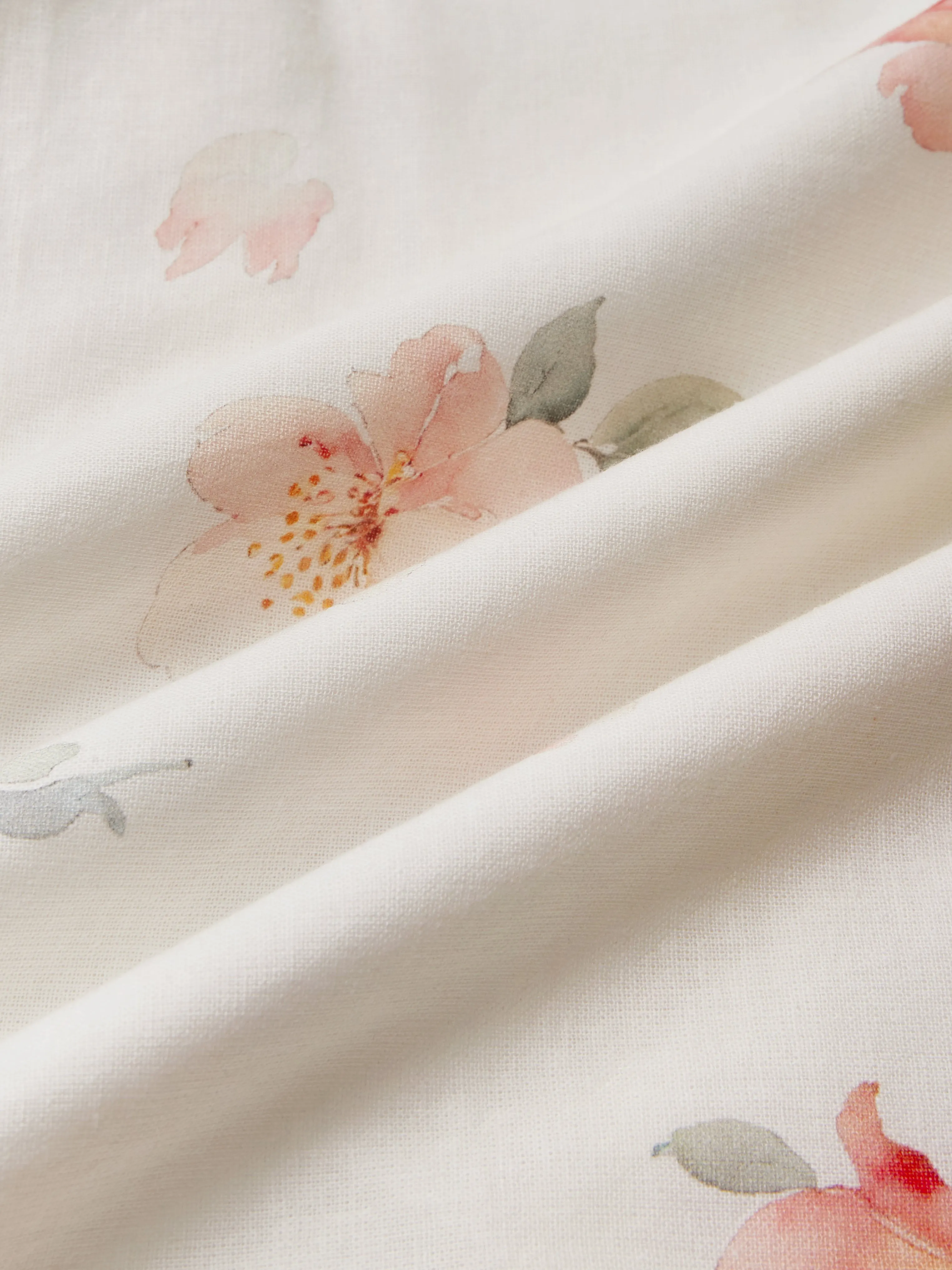 Midi Linen Dress, Short Sleeves, V Neck, Floral, Vintage, White - White