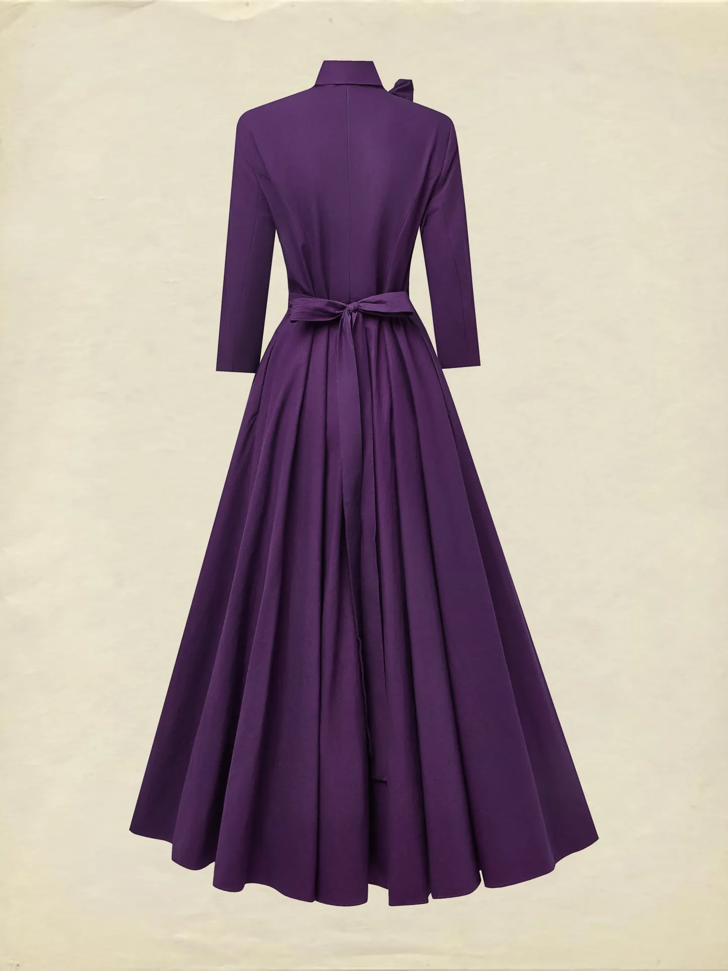 Maxi Cotton Dress, Half Sleeve, Turtleneck, Plain, Button Design, Vintage, Deep Purple, Halloween - Deep Purple