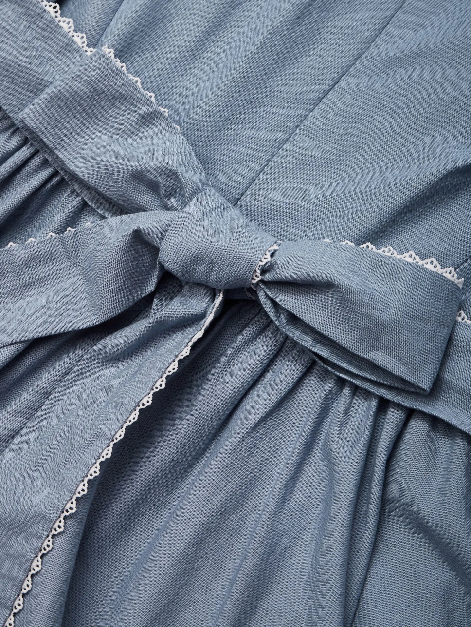 Linen Midi Dress, Sleeveless, Crew Neck, Plain, Vintage, Blue - Blue