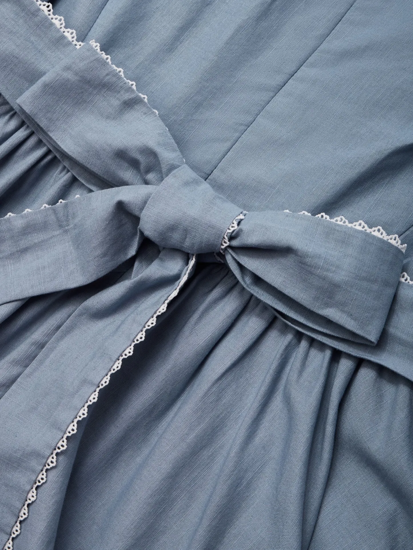 Linen Midi Dress, Sleeveless, Crew Neck, Plain, Vintage, Blue - Blue