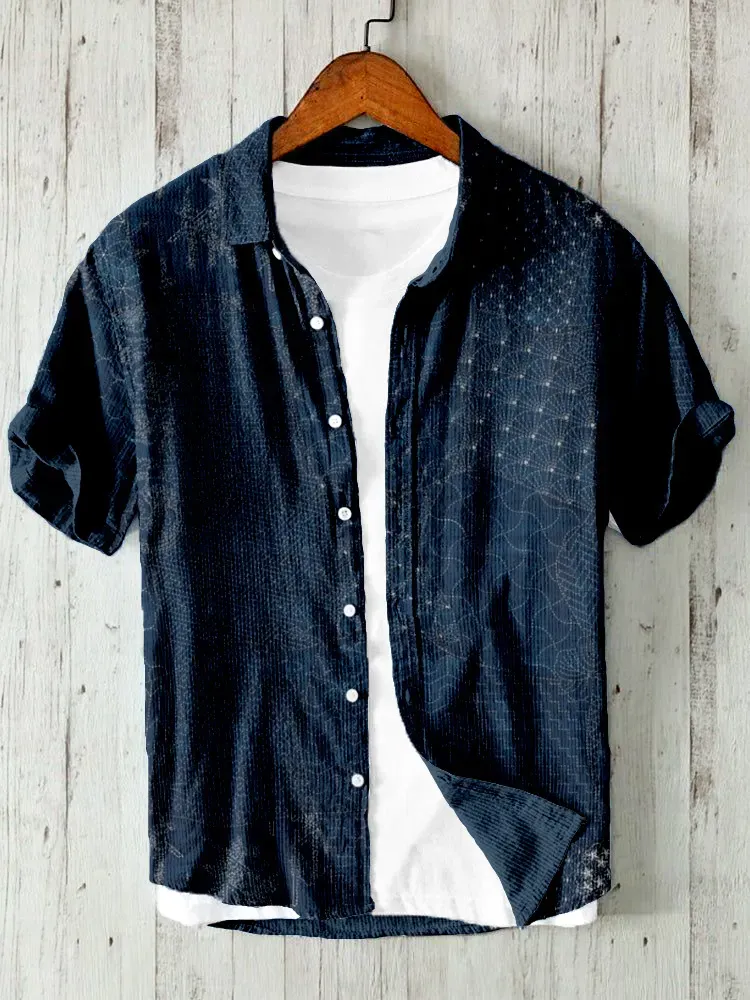 Japanese Traditional Sashiko Art Linen Blend Shirt - Black