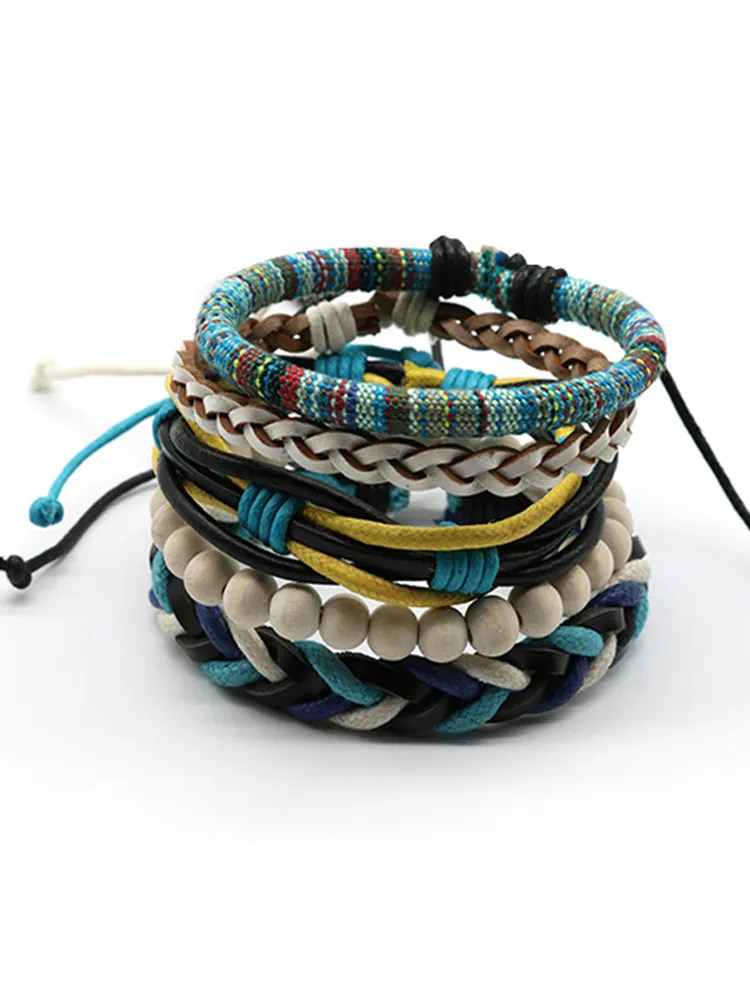 Japanese Marine Vintage Pu Men's Multi-layer Bracelet - Blue