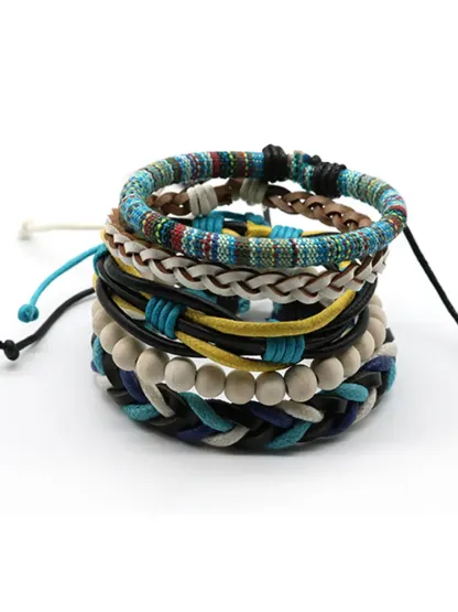Japanese Marine Vintage Pu Men's Multi-layer Bracelet - Blue