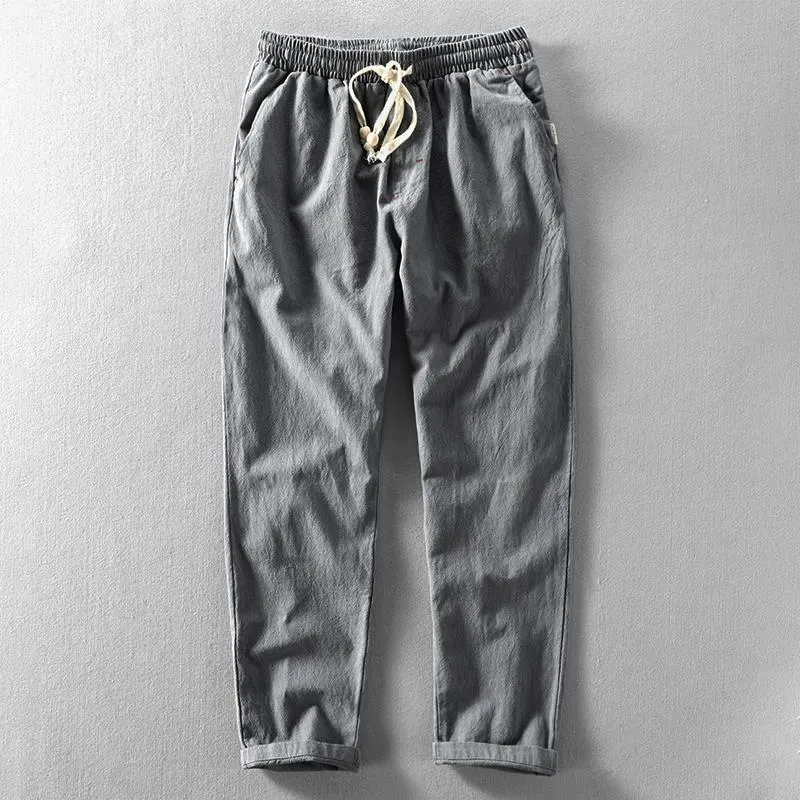 Men's Vintage Japanese Loose Pocket Cotton Linen Casual Pants - Black