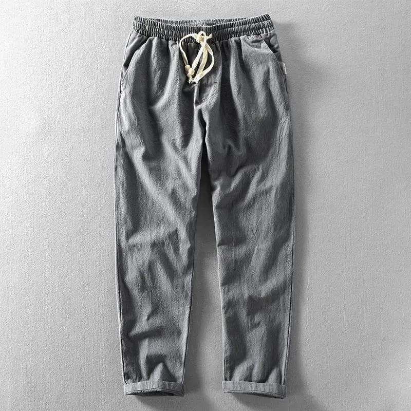 Men's Vintage Japanese Loose Pocket Cotton Linen Casual Pants - Black