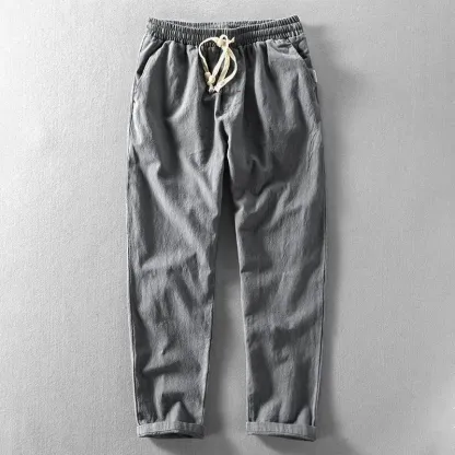 Men's Vintage Japanese Loose Pocket Cotton Linen Casual Pants - Black
