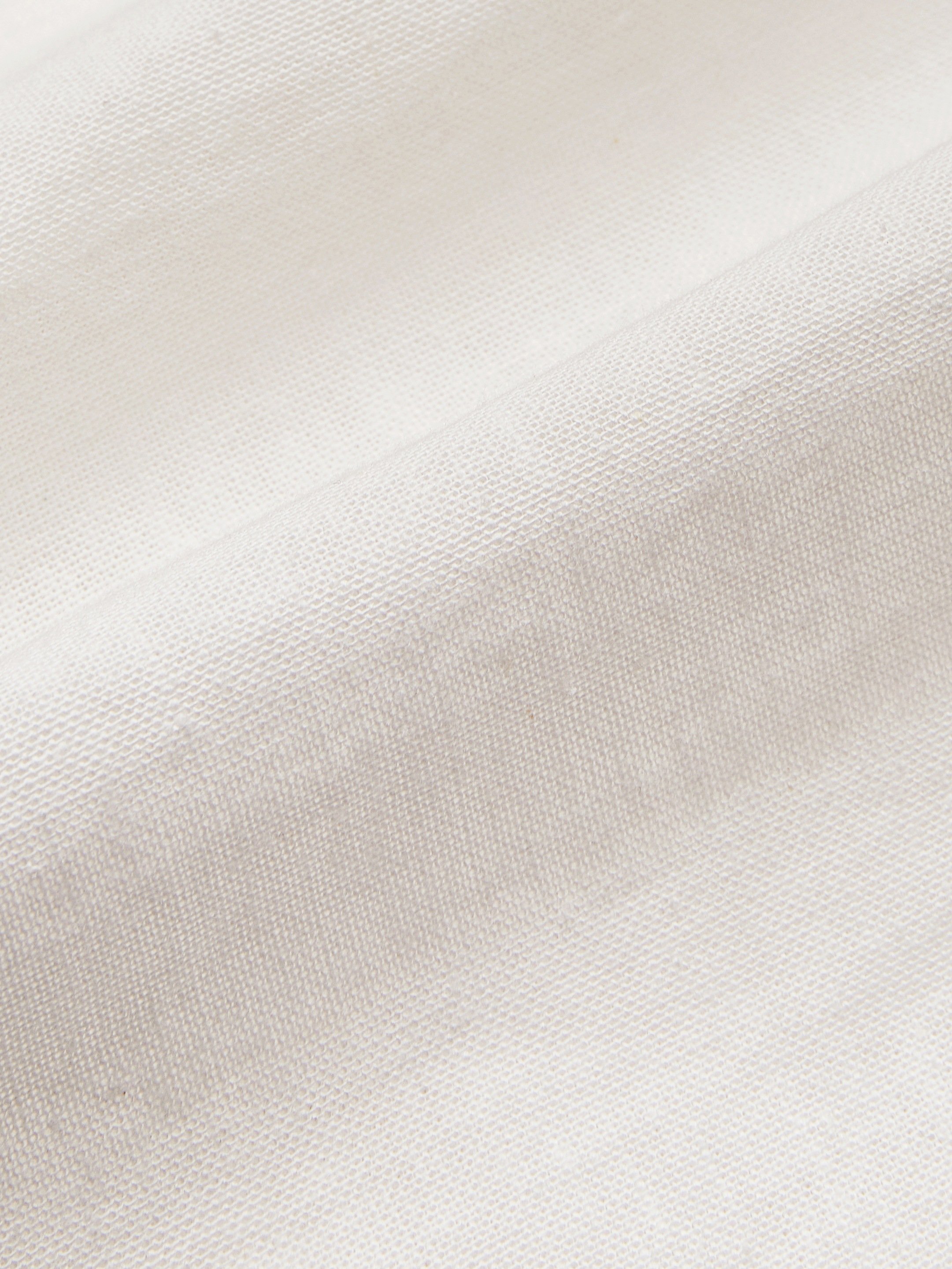 Linen Shirt, Long Sleeves, V Neck, Plain, Lace, Vintage, Ivory - Ivory