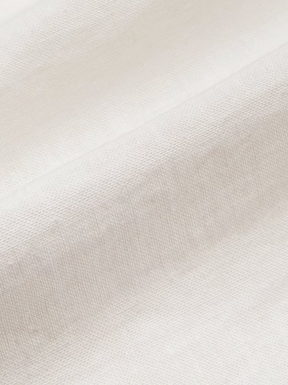 Linen Shirt, Long Sleeves, V Neck, Plain, Lace, Vintage, Ivory - Ivory