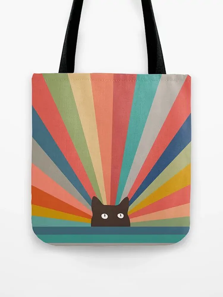 Rainbow Cat Print Canvas Bag - Default Title