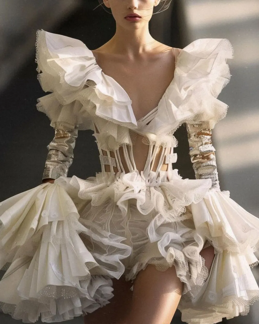 Ruffled Tulle Bodysuit