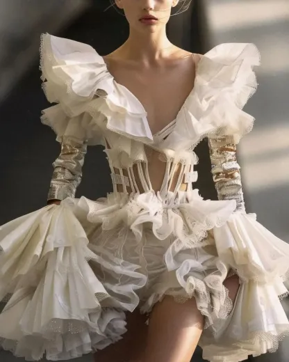 Ruffled Tulle Bodysuit