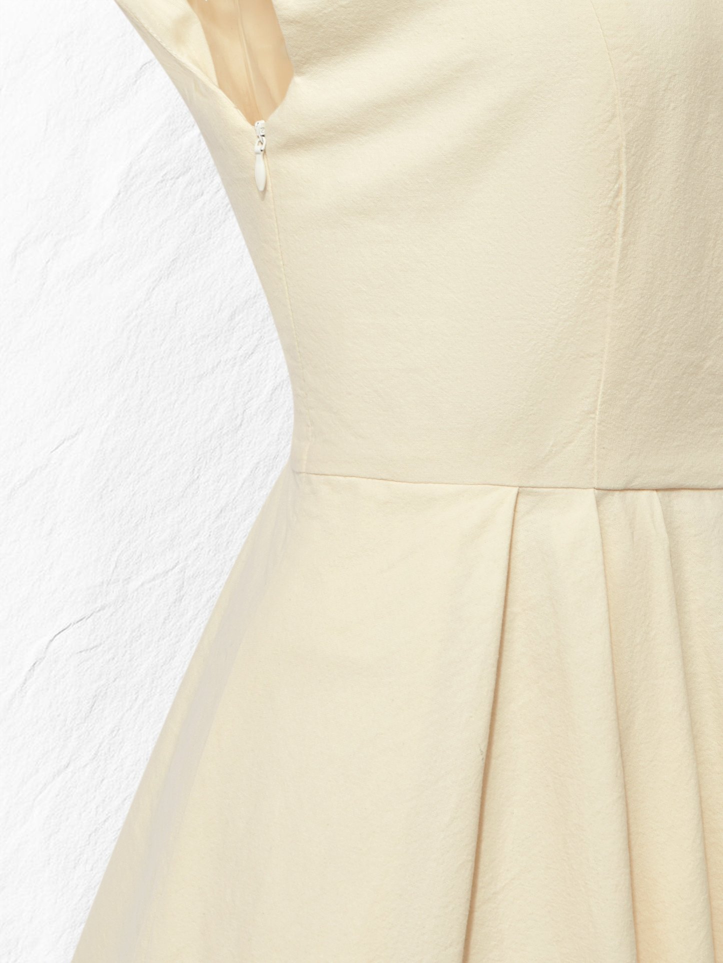 Linen Midi Dress, Cap Sleeve, Boat Neck, Plain, Vintage, Off White - Off White