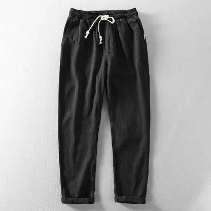 Men's Vintage Japanese Loose Pocket Cotton Linen Casual Pants - Black