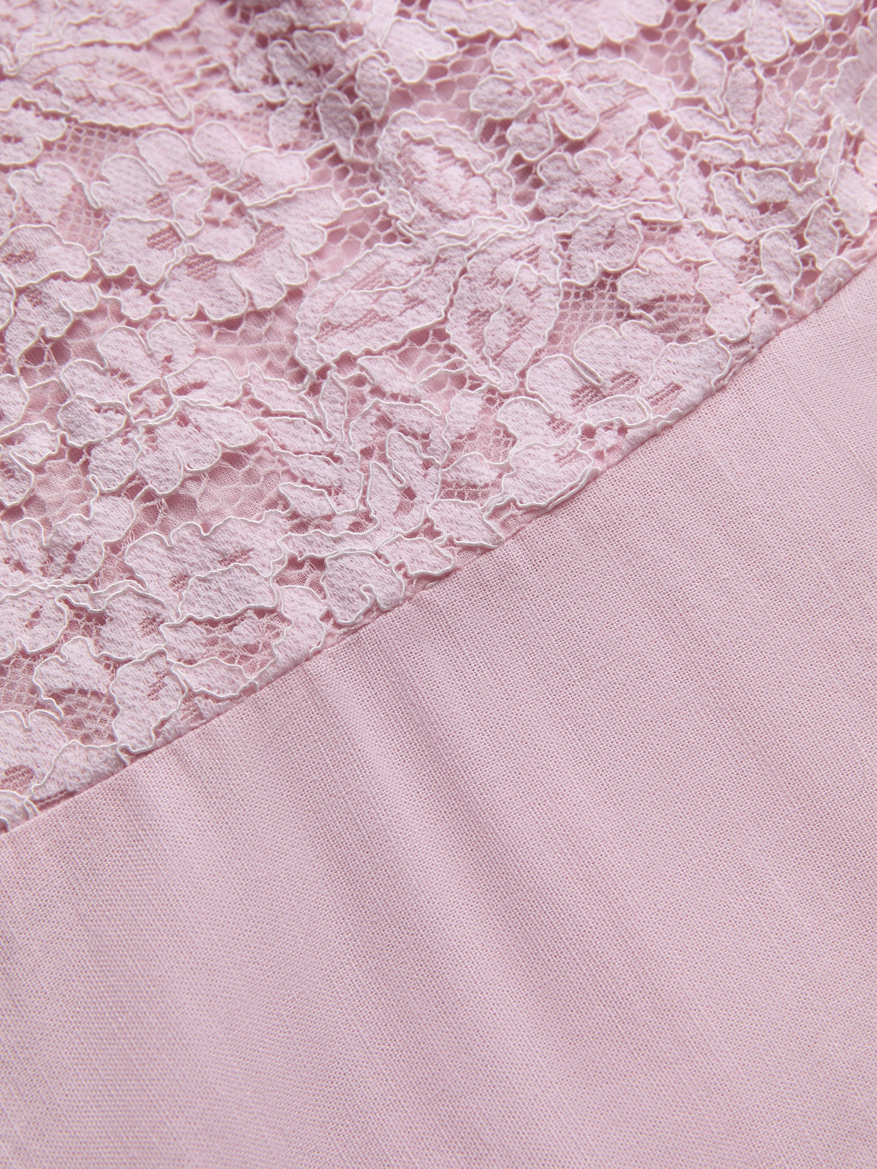 Midi Cotton Dress, Sleeveless, Off The Shoulder, Plain, Lace, French Vintage, Pink - Pink