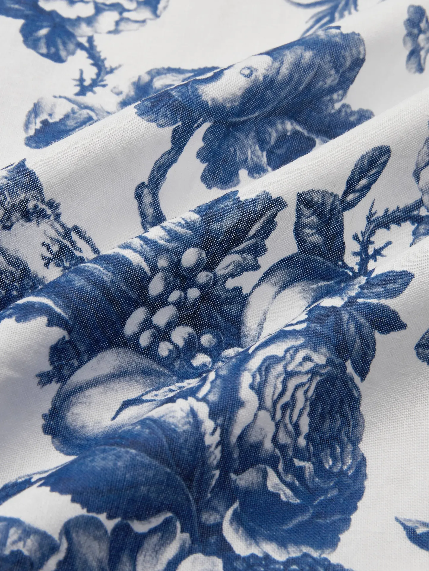 Midi Linen Dress , Short Sleeves, Shawl Collar, Floral, Vacation, Vintage, Blue - Blue